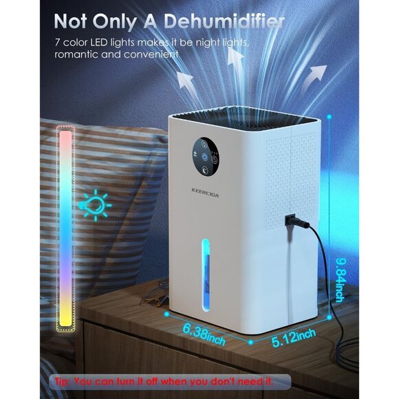 Dehumidifier 63oz Capacity Auto Shut-Off, Sleep Mode, Defrost, Quiet & Efficient - Picture 6 of 7